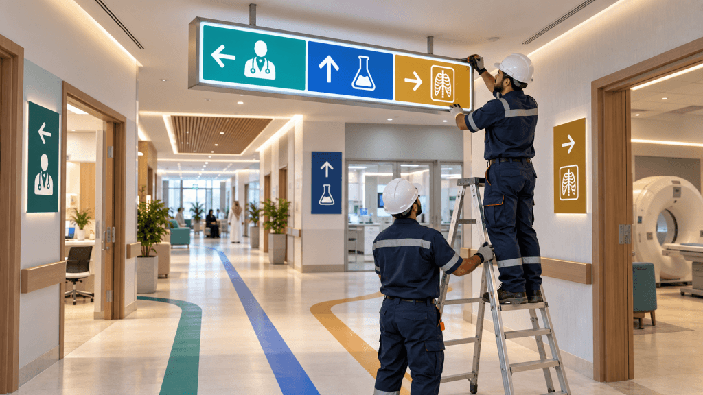 installing-medical-wayfinding-signs-jeddah
